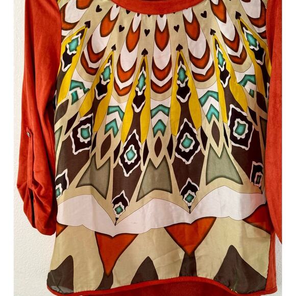 Alberto Makali Orange Abstract Print Women Size Small Designer Fashion Top - Picture 4 of 10
